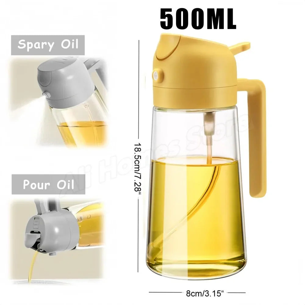 2in1 Oil Spray Bottle Dispenser Oil Jar Cruet BBQ 1-2PCS 500ml Plastic Spray Sprayer Kitchen Baking Roasting Picnic Kitchen Tool