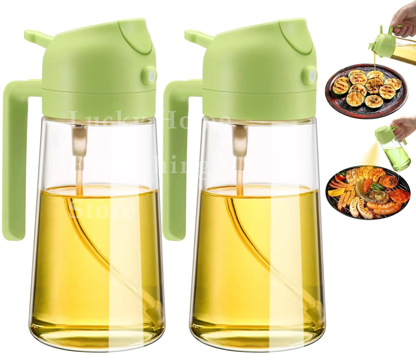 2in1 Oil Spray Bottle Dispenser Oil Jar Cruet BBQ 1-2PCS 500ml Plastic Spray Sprayer Kitchen Baking Roasting Picnic Kitchen Tool