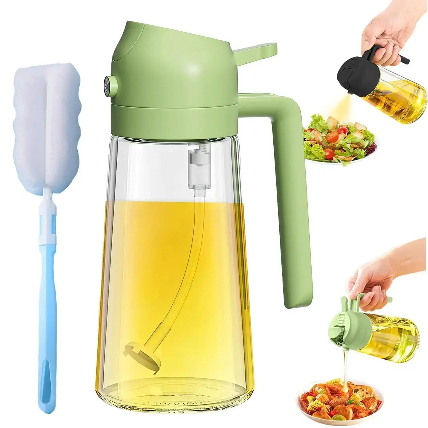 2in1 Oil Spray Bottle Dispenser Oil Jar Cruet BBQ 1-2PCS 500ml Plastic Spray Sprayer Kitchen Baking Roasting Picnic Kitchen Tool
