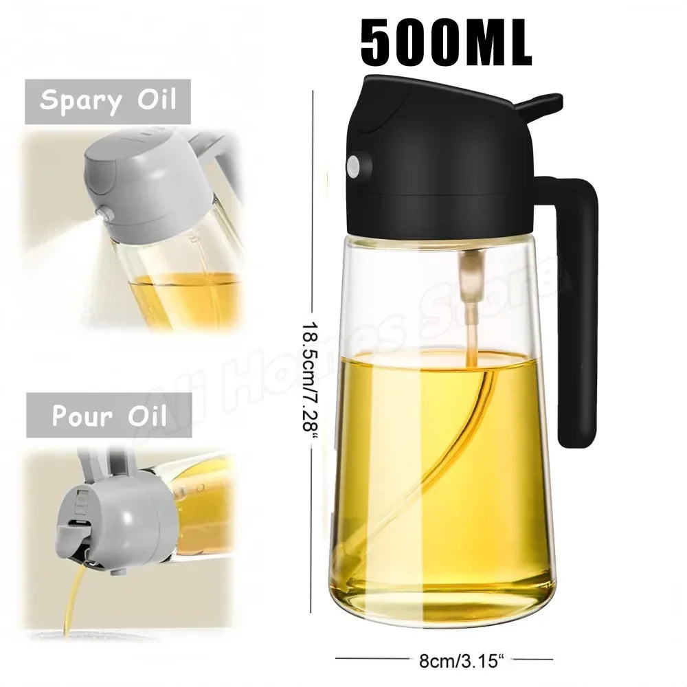 2in1 Oil Spray Bottle Dispenser Oil Jar Cruet BBQ 1-2PCS 500ml Plastic Spray Sprayer Kitchen Baking Roasting Picnic Kitchen Tool