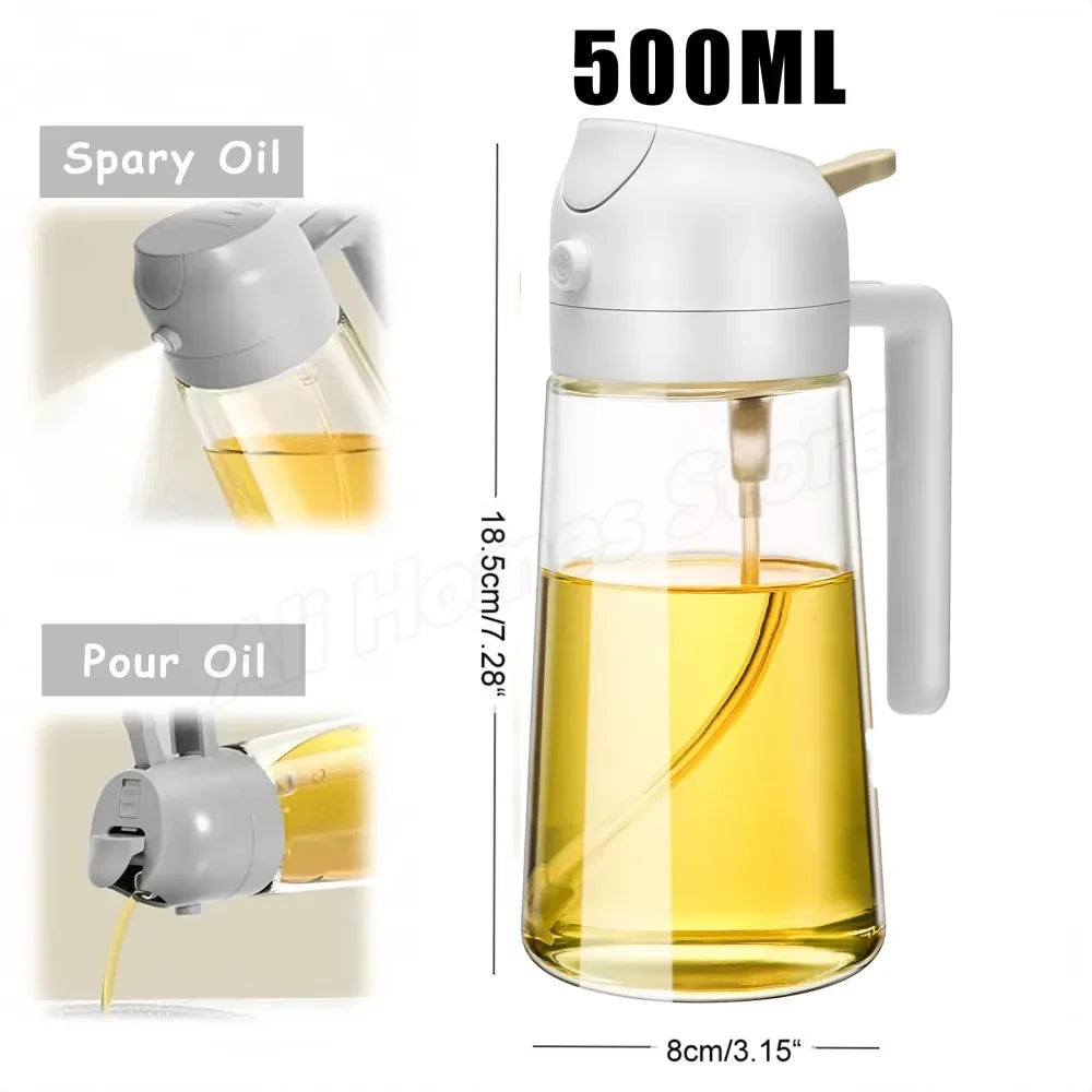 2in1 Oil Spray Bottle Dispenser Oil Jar Cruet BBQ 1-2PCS 500ml Plastic Spray Sprayer Kitchen Baking Roasting Picnic Kitchen Tool