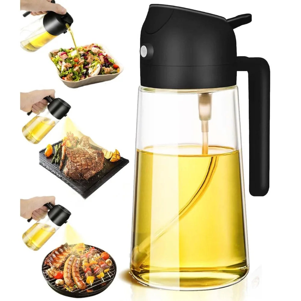 2in1 Oil Spray Bottle Dispenser Oil Jar Cruet BBQ 1-2PCS 500ml Plastic Spray Sprayer Kitchen Baking Roasting Picnic Kitchen Tool