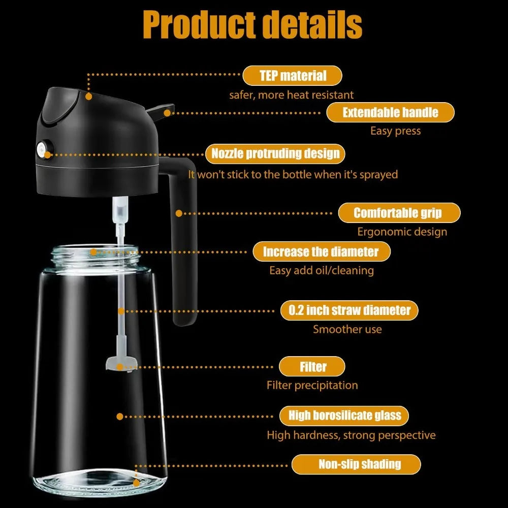 2in1 Oil Spray Bottle Dispenser Oil Jar Cruet BBQ 1-2PCS 500ml Plastic Spray Sprayer Kitchen Baking Roasting Picnic Kitchen Tool