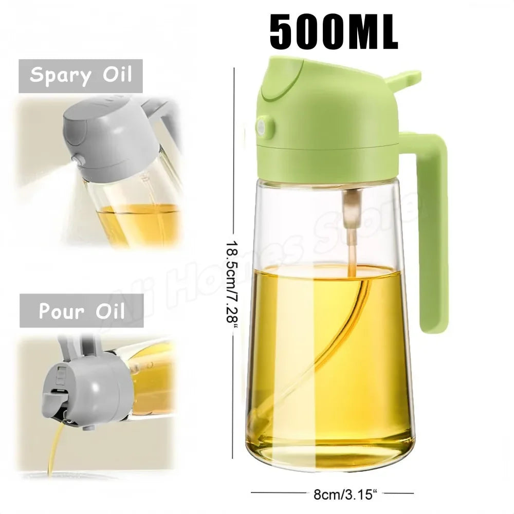 2in1 Oil Spray Bottle Dispenser Oil Jar Cruet BBQ 1-2PCS 500ml Plastic Spray Sprayer Kitchen Baking Roasting Picnic Kitchen Tool