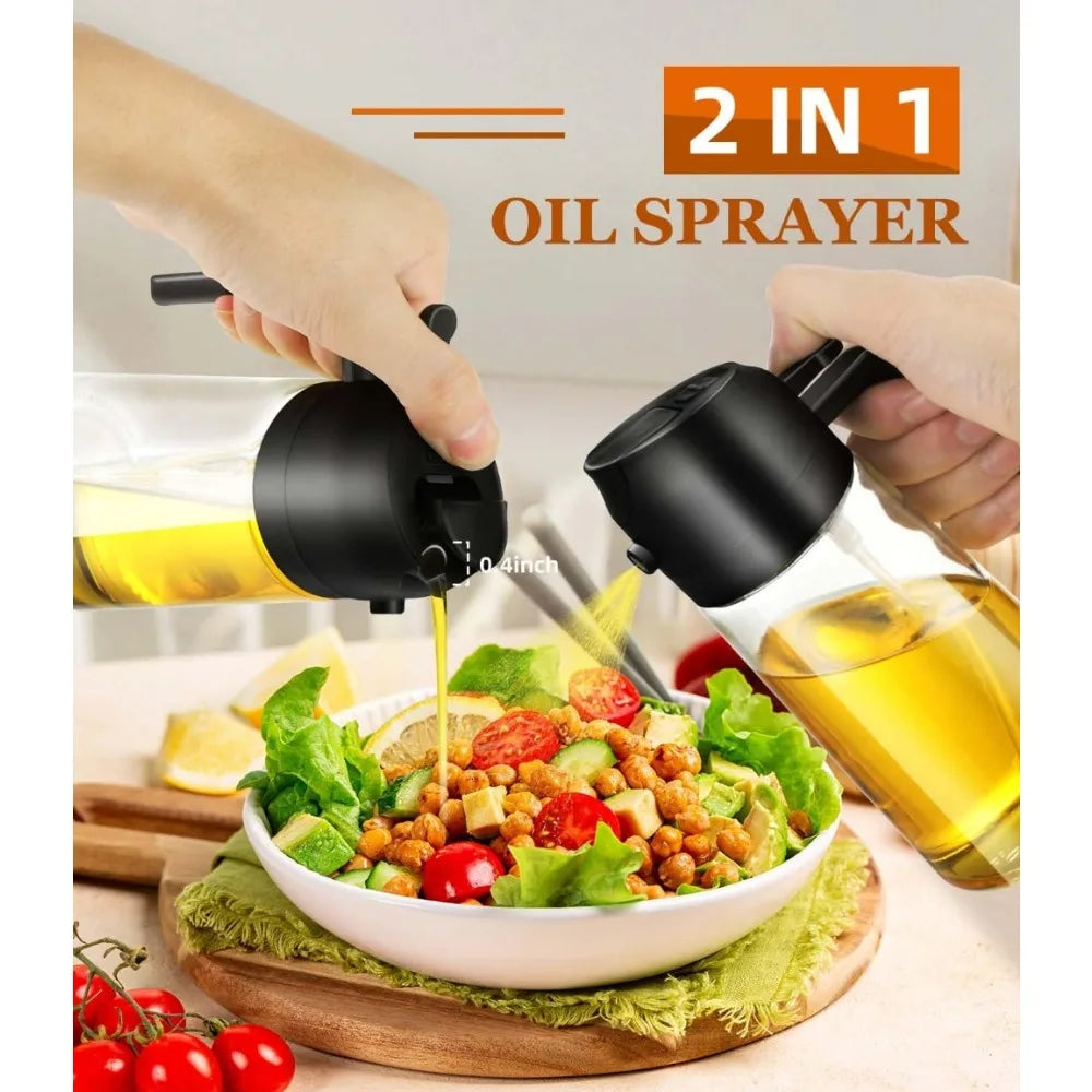 2in1 Oil Spray Bottle Dispenser Oil Jar Cruet BBQ 1-2PCS 500ml Plastic Spray Sprayer Kitchen Baking Roasting Picnic Kitchen Tool