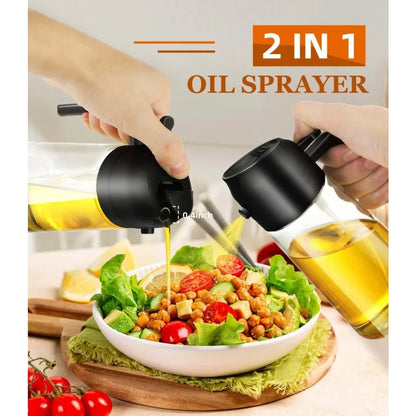2in1 Oil Spray Bottle Dispenser Oil Jar Cruet BBQ 1-2PCS 500ml Plastic Spray Sprayer Kitchen Baking Roasting Picnic Kitchen Tool