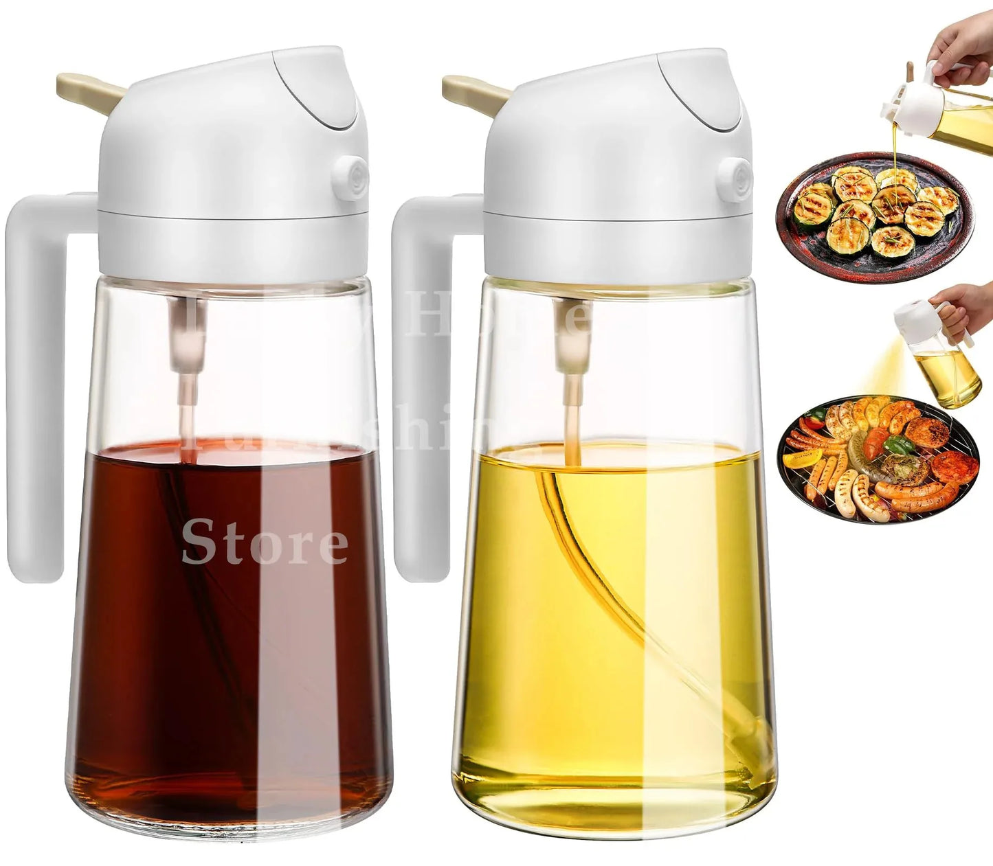 2in1 Oil Spray Bottle Dispenser Oil Jar Cruet BBQ 1-2PCS 500ml Plastic Spray Sprayer Kitchen Baking Roasting Picnic Kitchen Tool