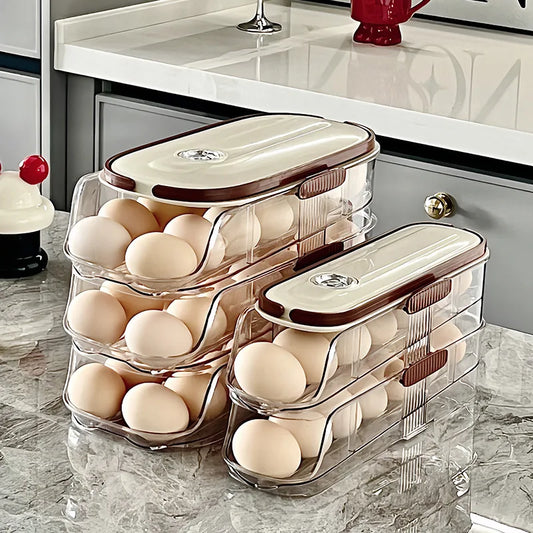 1PCS Home Refrigerator Egg Storage Box Automatic Rolling Eggs Holder
