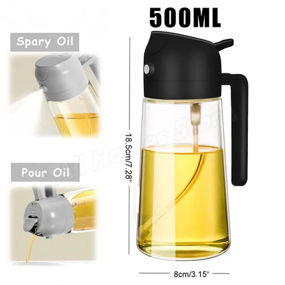 2in1 Oil Spray Bottle Dispenser Oil Jar Cruet BBQ 1-2PCS 500ml Plastic Spray Sprayer Kitchen Baking Roasting Picnic Kitchen Tool
