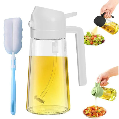 2in1 Oil Spray Bottle Dispenser Oil Jar Cruet BBQ 1-2PCS 500ml Plastic Spray Sprayer Kitchen Baking Roasting Picnic Kitchen Tool