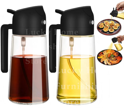 2in1 Oil Spray Bottle Dispenser Oil Jar Cruet BBQ 1-2PCS 500ml Plastic Spray Sprayer Kitchen Baking Roasting Picnic Kitchen Tool