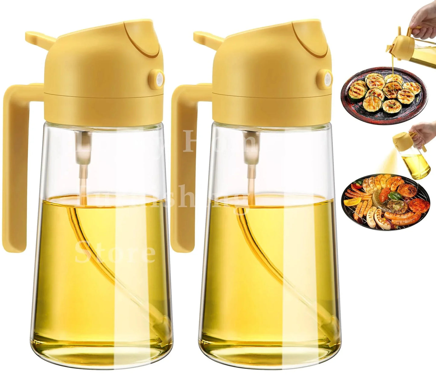 2in1 Oil Spray Bottle Dispenser Oil Jar Cruet BBQ 1-2PCS 500ml Plastic Spray Sprayer Kitchen Baking Roasting Picnic Kitchen Tool