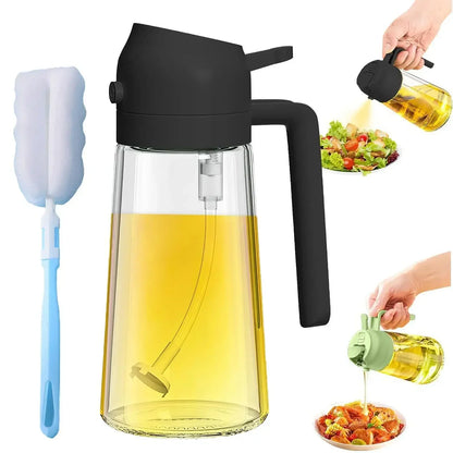 2in1 Oil Spray Bottle Dispenser Oil Jar Cruet BBQ 1-2PCS 500ml Plastic Spray Sprayer Kitchen Baking Roasting Picnic Kitchen Tool